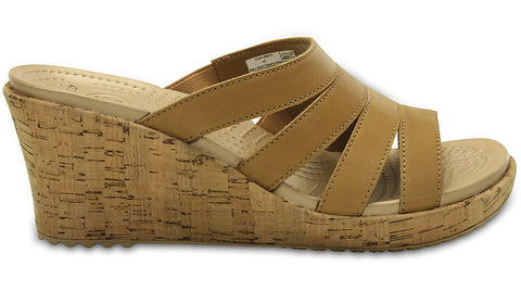 Crocs A-Leigh Leather Sandal Wedge Coco Gold - Sole Central