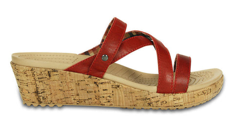 Crocs A-Leigh Mini Wedge Leather Scarlet - Sole Central